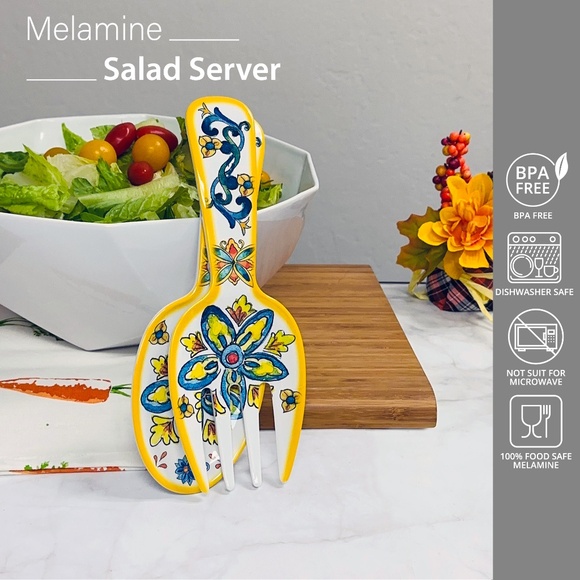 2-Piece 10.75 Inch Chianti Design Melamine Salad Server Utensil Includes Salad S - Picture 4 of 5
